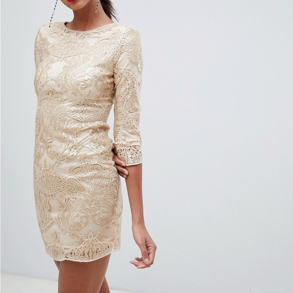 TFNC Gold Long Sleeve Lace Dress Size Small